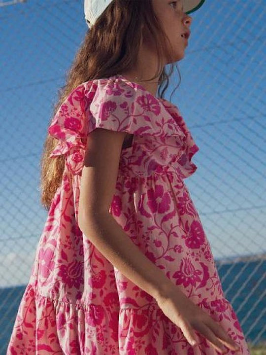 Girls Dress Short Sleeve Floral Orange