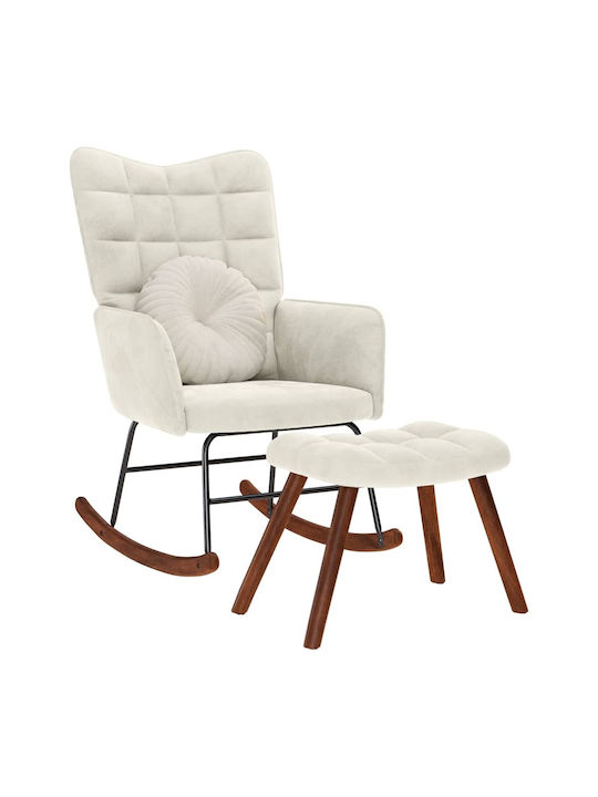 Schaukelstuhl mit Fußhocker Samt Cream 61x78x98cm