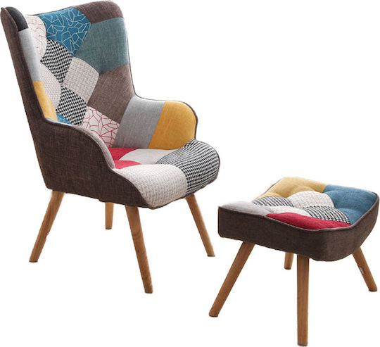 Μπερζέρα με Υποπόδιο Farel Patch 68x76x98cm Πολύχρωμη Μπερζέρα με Υποπόδιο Farel Patch 68x76x98cm Πολύχρωμη