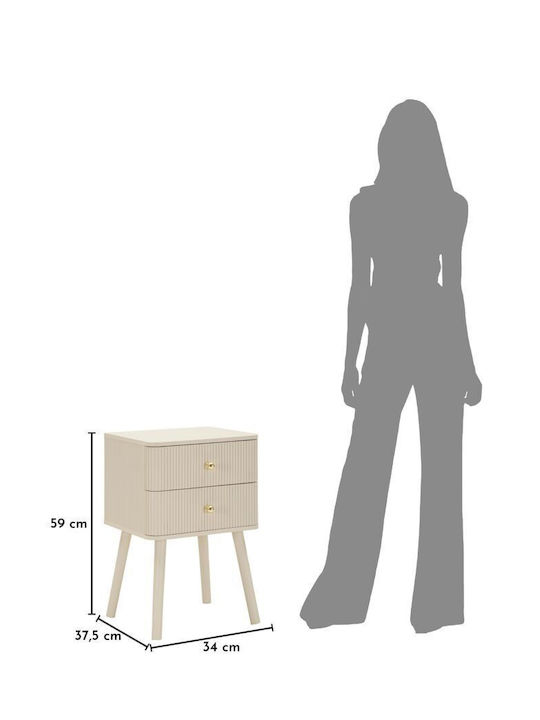 Wooden Ecru Bedside Table 59x34x37.5cm