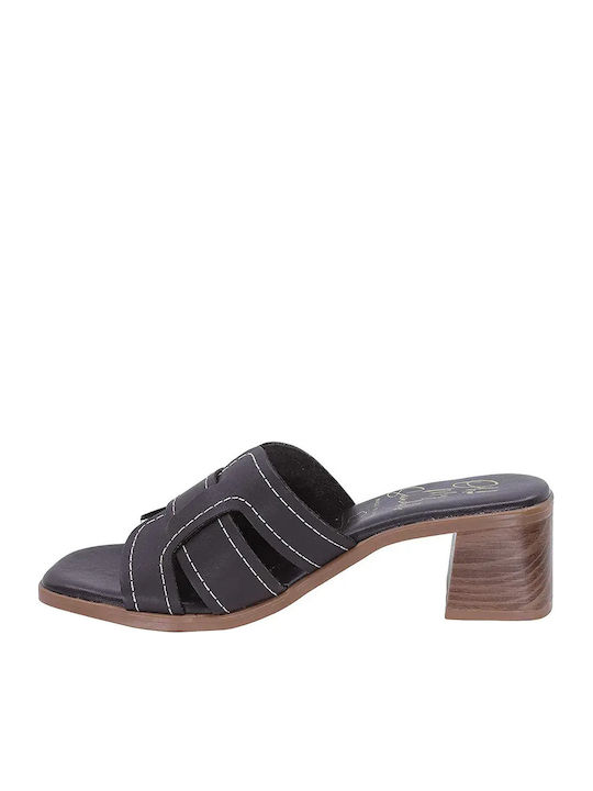 Leather Mules With Heel In Brown Colour