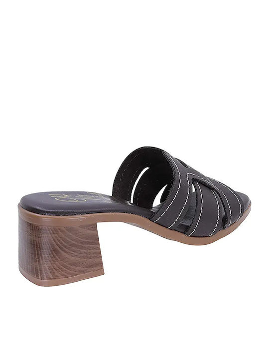 Leather Mules With Heel In Brown Colour