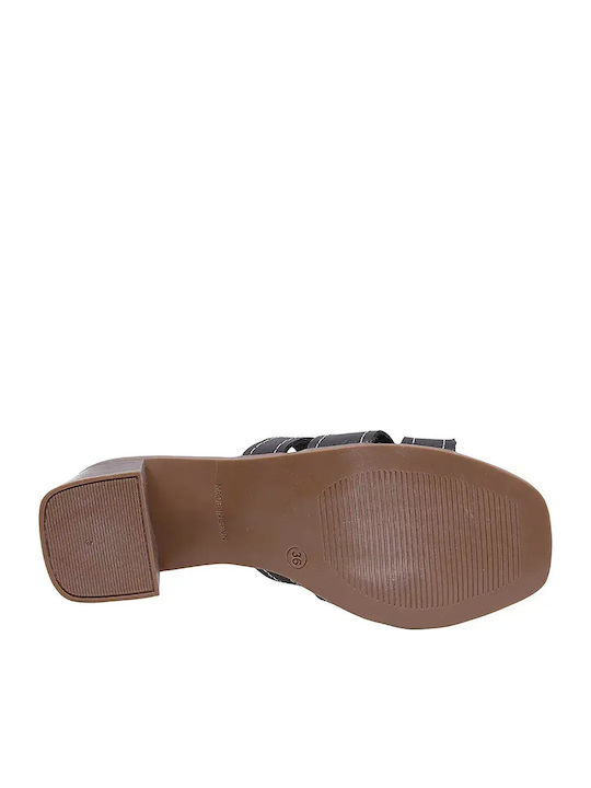 Leather Mules With Heel In Brown Colour