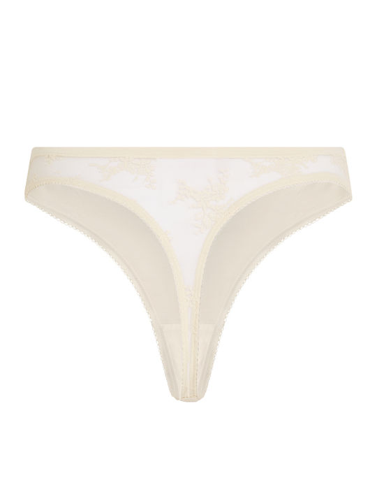 High Waist Women's String with Lace White