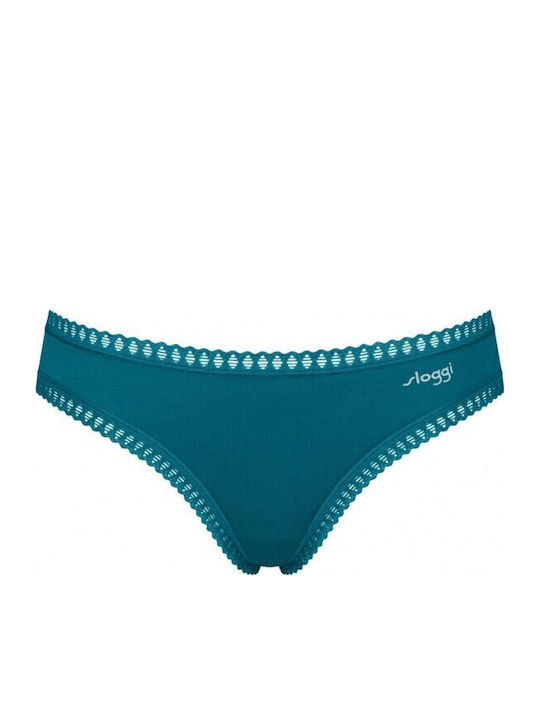 Βαμβακερά Γυναικεία Slip 3Pack με Δαντέλα Πετρόλ/γκρι/εμπριμέ