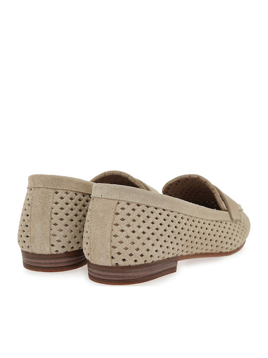 Leather Women's Loafers In Beige Colour