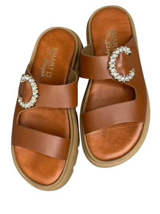 Δερμάτινα Γυναικεία Ανατομικά Σανδάλια Flatforms Καφέ