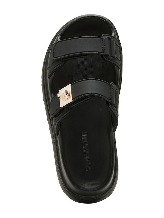 Δερμάτινα Γυναικεία Σανδάλια Flatforms Μαύρα