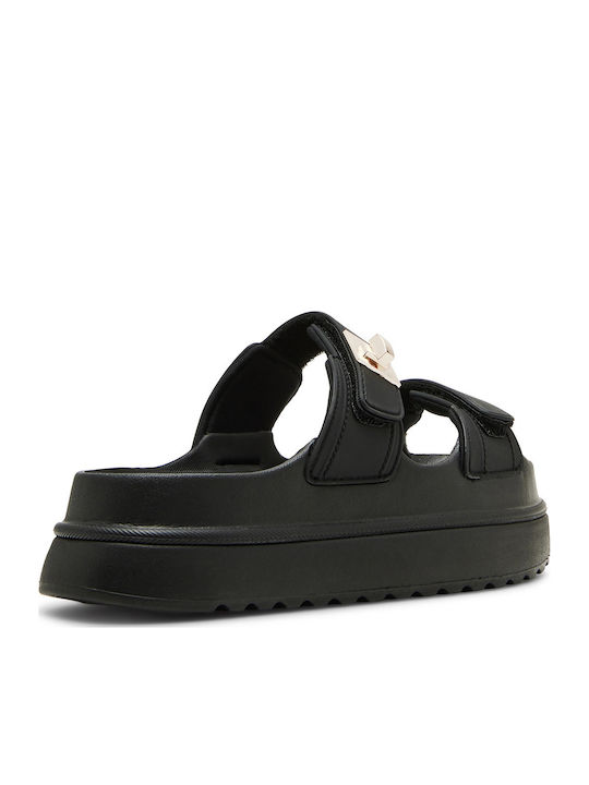 Δερμάτινα Γυναικεία Σανδάλια Flatforms Μαύρα