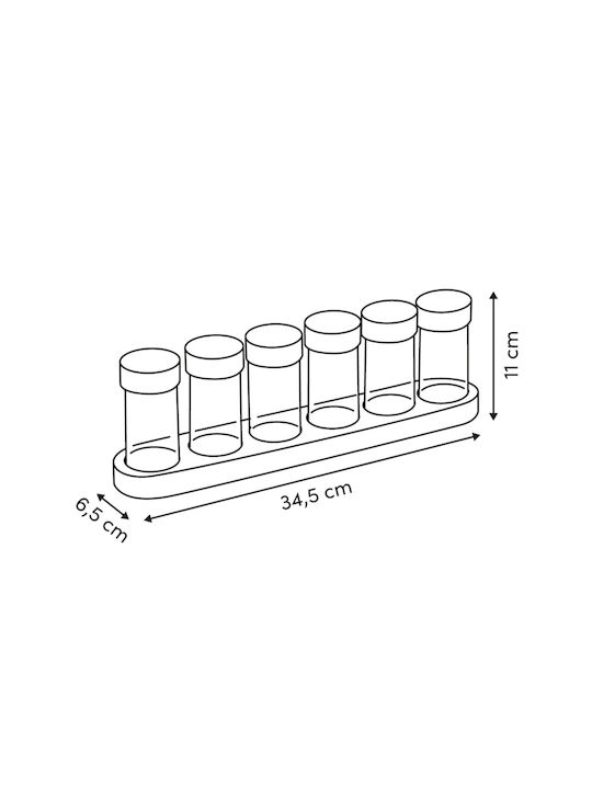 5Five Glass Spice Jars on Transparent Base 6 Pieces