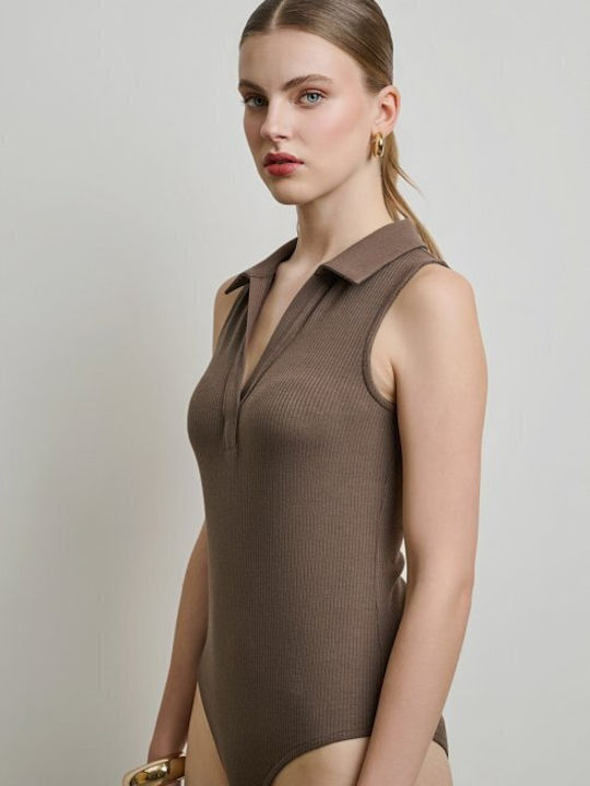 Bodysuit V Neck Beige