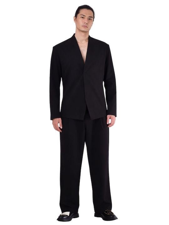 Summer Men's Suit Jacket with Regular Fit Black