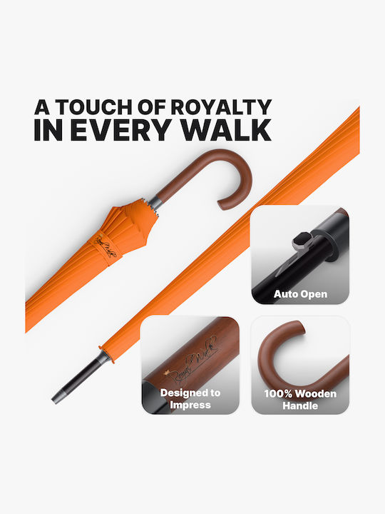 Royal Walk Αντιανεμική Αυτόματη Ομπρέλα Βροχής Σπαστή Πορτοκαλί