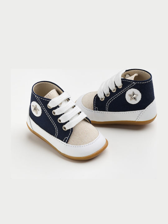 Ever Kid Christening Leather Sneakers Navy Blue for Boys A611M