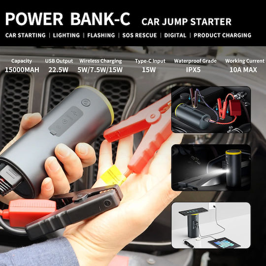 Bayu Car Kit Portable Car Battery Starter 15000mAh with Power Bank USB Pump Flashlight