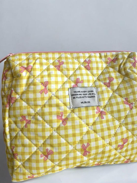 Toiletry Bag Plaid Bows Yellow Large