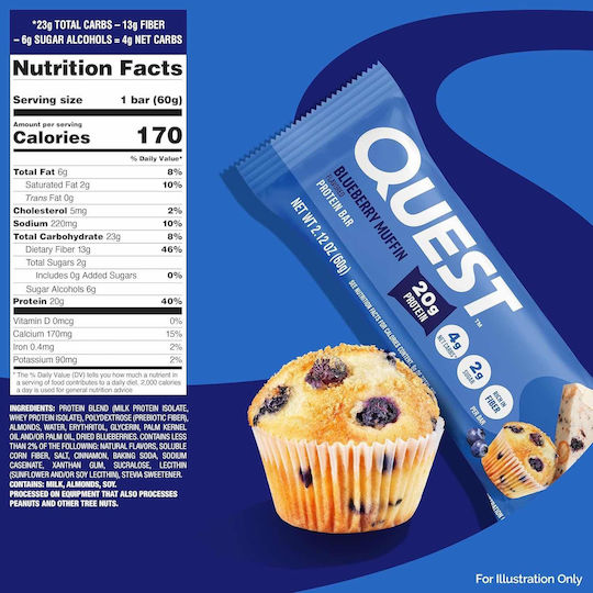 Quest Nutrition Μπάρα με 5gr Πρωτεΐνης & Γεύση Blueberry Muffin 60gr