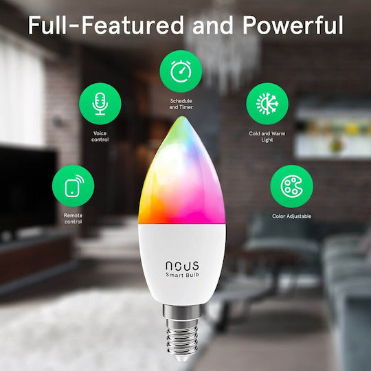 Nous Becuri Inteligente LED 4.5W pentru Dulie E14 RGB 380lm 2 Bucăți