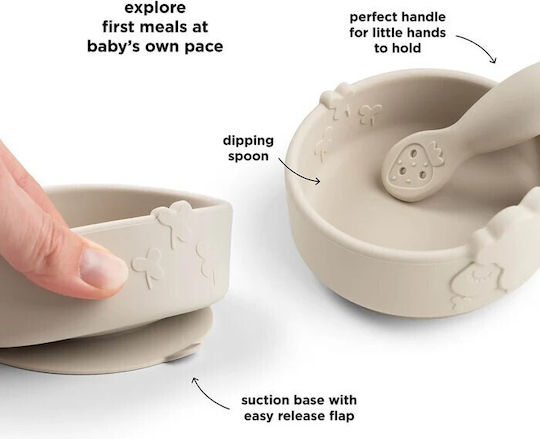 Done by Deer Silicone Feeding Set with Anti-Slip Base Beige 2pcs