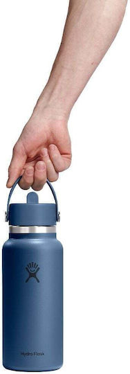 Hydro Flask Thermos Bottle 946ml THERMOS WIDE FLEX STRAW CAP HARBOR BLUE with Straw