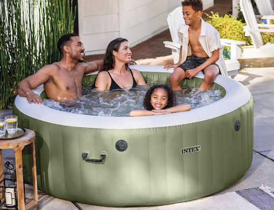 Intex Скръгъл Басейн PVC 795л Надуваем с Хидромасаж 196x71см Olive Green
