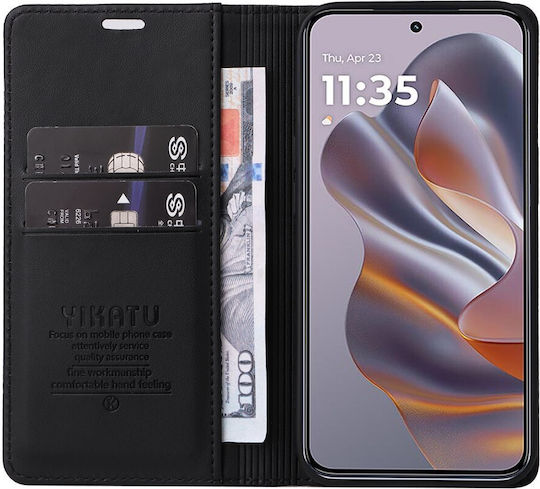Motorola Moto G55 5g Yikatu Yk-001 Flip Wallet Synthetic Leather Pu Tpu Black Wallet Stand Mobile Phone Case