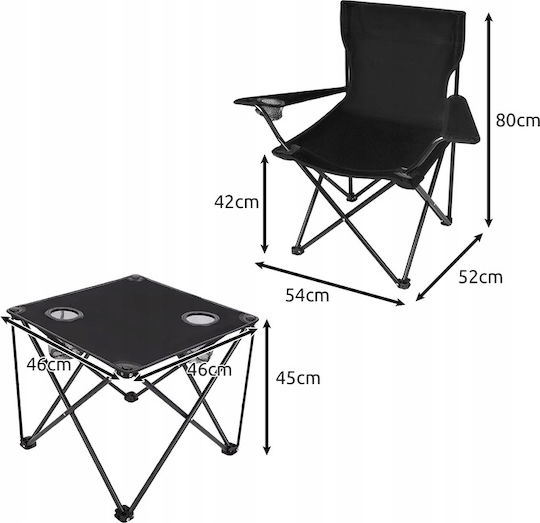 Set Masă Pentru Camping Pliabil 80x54x52cm Negru