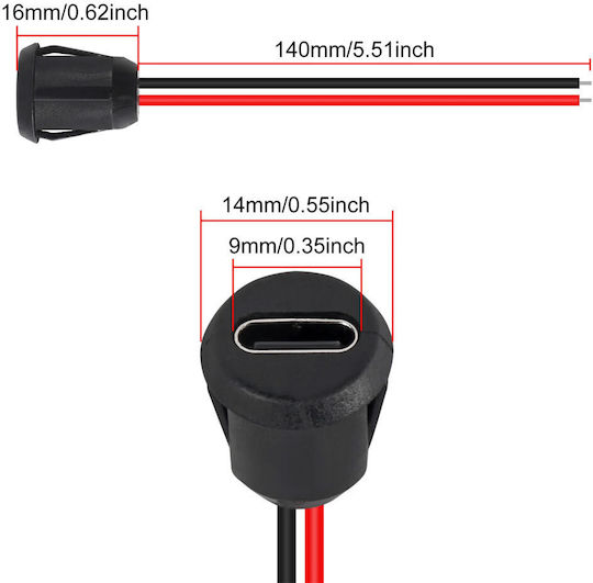 Фийша Захранване Usb Type-c Женски Конектор 5v 3a Кабел Оголени Краища 03546-21