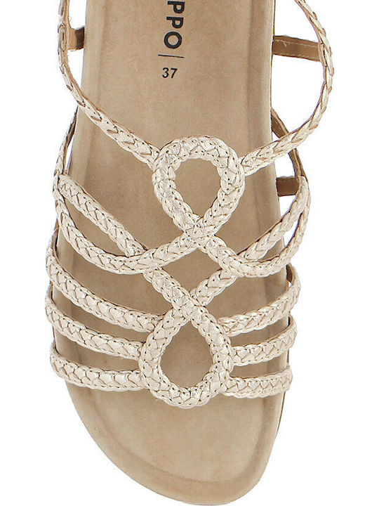 Leather Women's Flat Sandals Gold