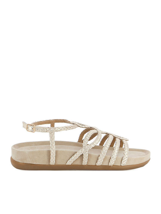 Leather Women's Flat Sandals Gold