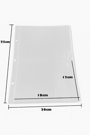 Set 10 Foițe Pentru Legătorie Pentru Bancnote 2 Buzunare 18 X 12 Cm Transparente 3 Găuri 5.5x7x7x5.5 Cm Er D L
