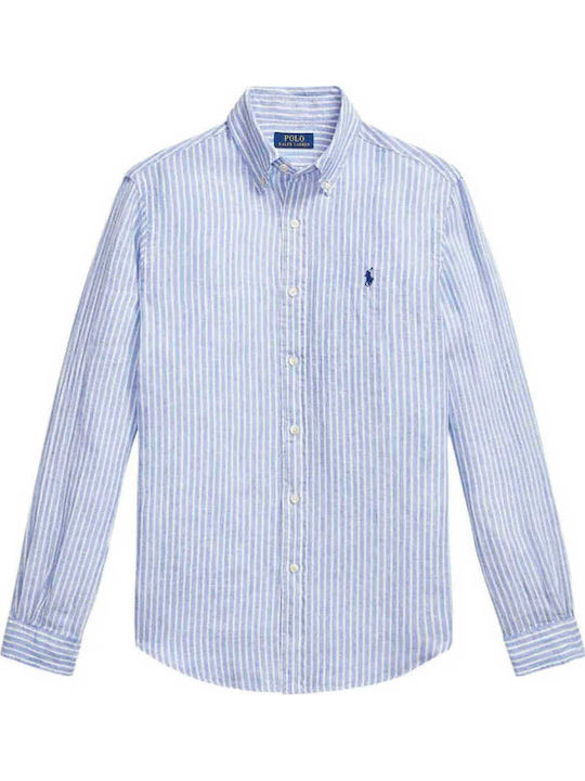 Μακρυμάνικo Λινό Πουκάμισο Ριγέ Striped Light Blue