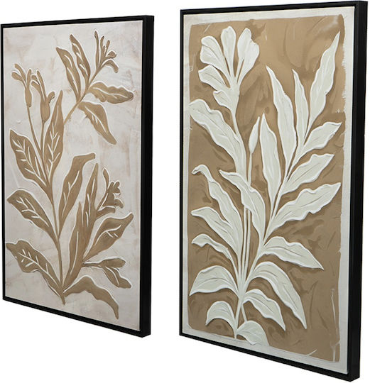 Artekko Canvas Beige Paintings Canvas Black Frame 60x3.6x90 Cm 2 Pieces 60cm X 3.6cm X 90cm