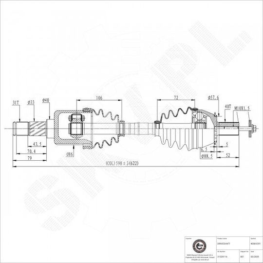Volvo Antriebswelle Für S60 Ii V60 I V70 Iii Vorder Links 31325116