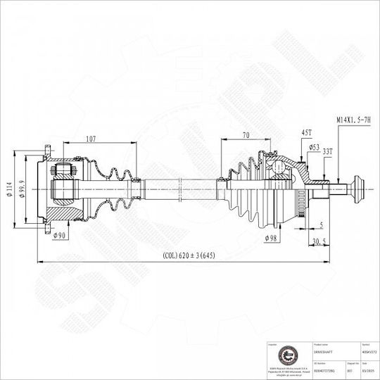 Half Axle Audi A4 Skoda Superb I Vw Passat Front Right