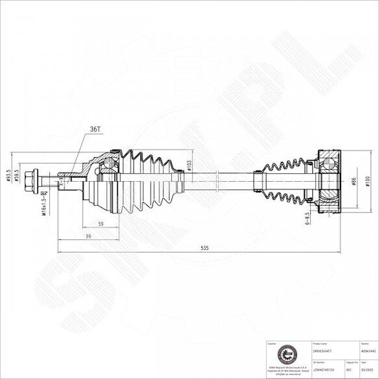 Half Axle Seat Leon Toledo II VW Bora I Golf IV Front Left JZW407451DX