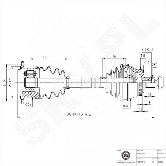 Audi A6 Vorne Rechts Antriebs-Halbachse 4b0407272m