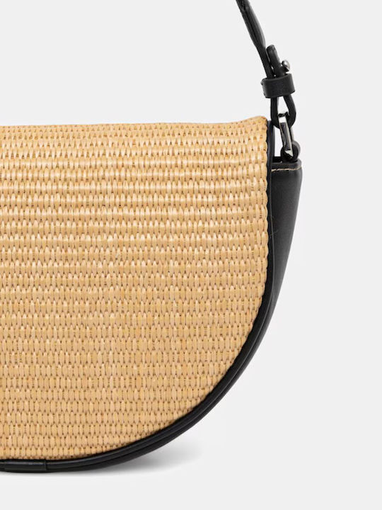 Box Logo Straw Women's Shoulder Bag Beige