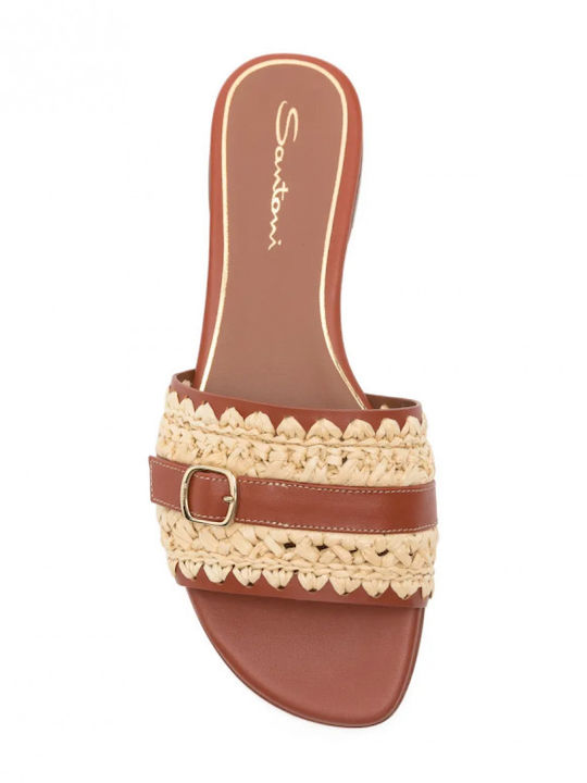 Santoni Leather Women's Flat Sandals Brown