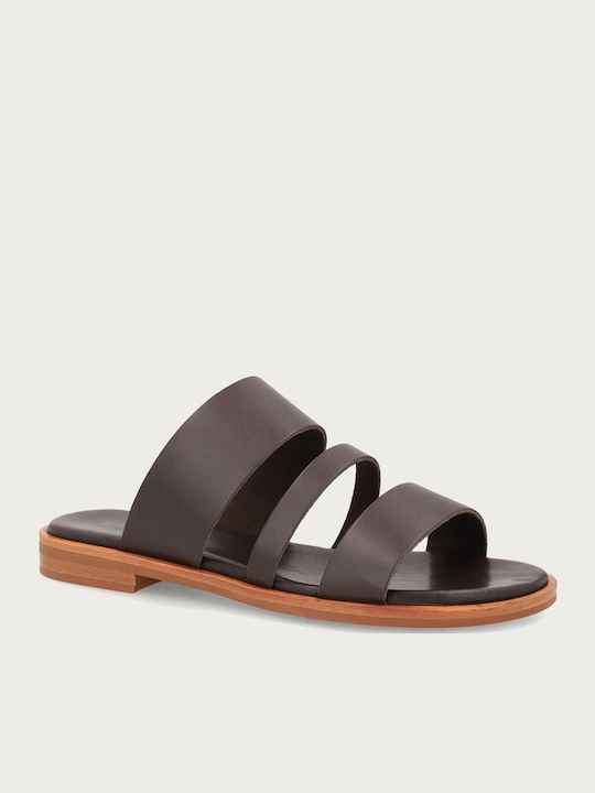 Leder Damen Anatomisch Flache Sandalen Braun