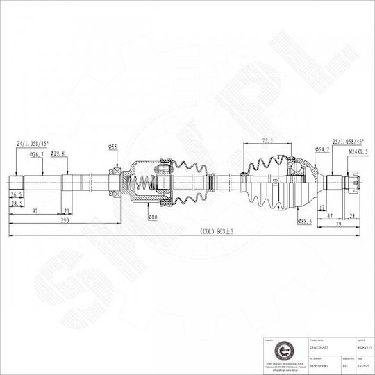 Jumătate De Axă De Transmisie Citroen C3 Ds3 Peugeot 2008 207 208 Față Dreapta 9656135080