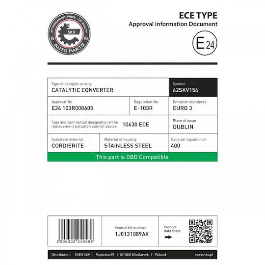 Катализатор Skoda Octavia I 1j0131089ax