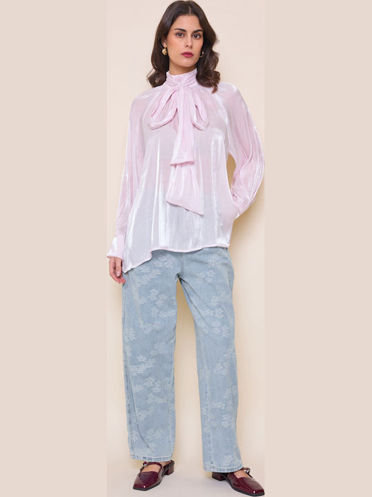 Women's Sleeveless Blouse with Zipper Neckline Pink