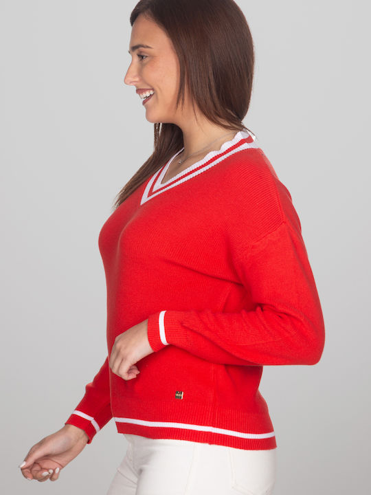 Bluza Damă Din Bumbac Cu Decolteu În V Roșie