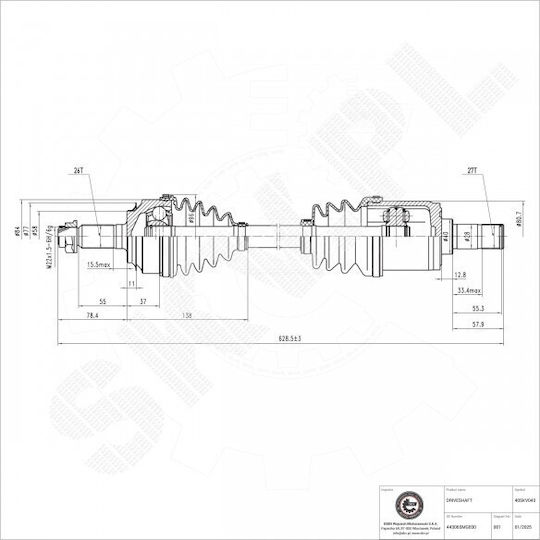 Ημιαξόνιο Κίνησης Honda Civic Viii Εμπρός Αριστερό 44306smge00