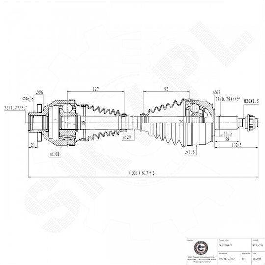 Jumătate De Axă De Transmisie VW Multivan Transportator Față Dreapta 7h0407272ah