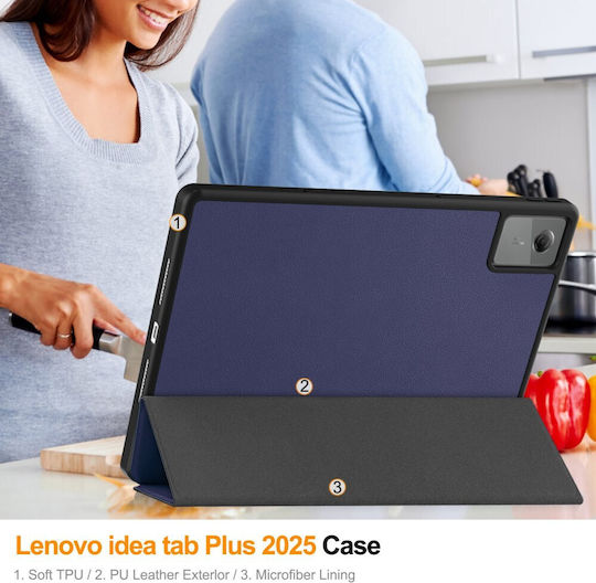 Калъф Lenovo Idea Tab Plus Oem Флип Калъф Синтетична Кожа Pu Tpu Тъмносин Стойка