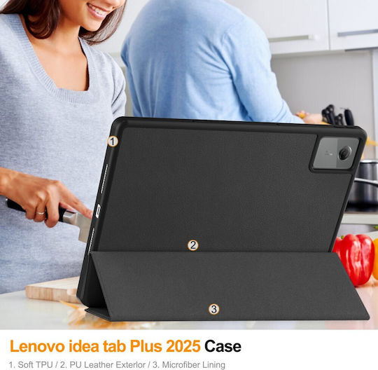 Калъф Lenovo Idea Tab Plus Oem Флип Калъф Синтетична Кожа Pu Tpu Черен Стойка
