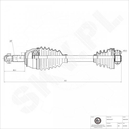 Arbore De Transmisie Fiat Doblo Față Dreapta 46308199