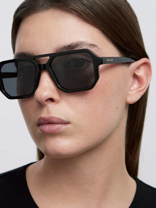 Meller Chike Unisex Sunglasses with Black Horn-Rimmed Frame and Black Polarized Lens